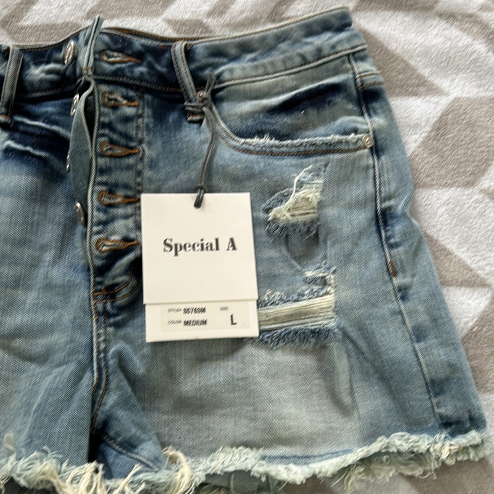 Distressed Button Fly Denim Shorts